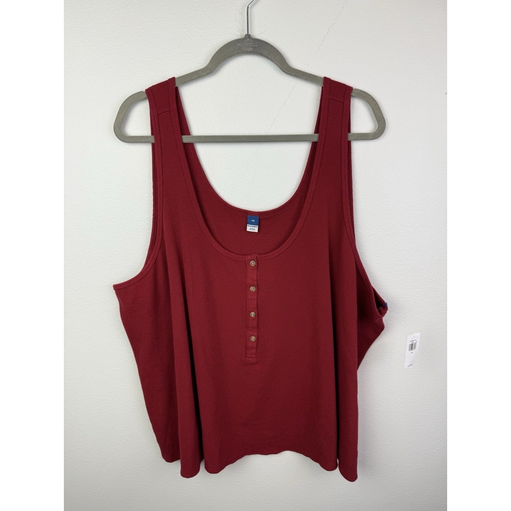 Old Navy Waffle Knit Cropped Thermal Henley Lounge Tank Top-Size 4X NWT Red